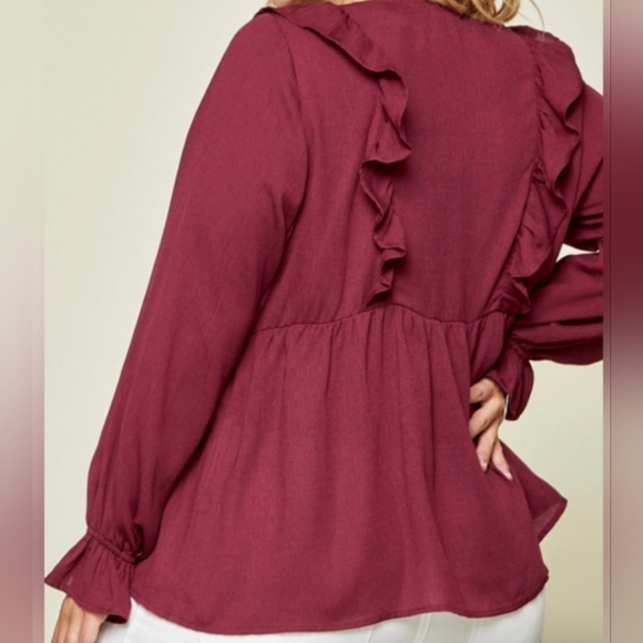 🍁🆕Andree By Unit Wine Ruffled Top - Picture 2 of 6